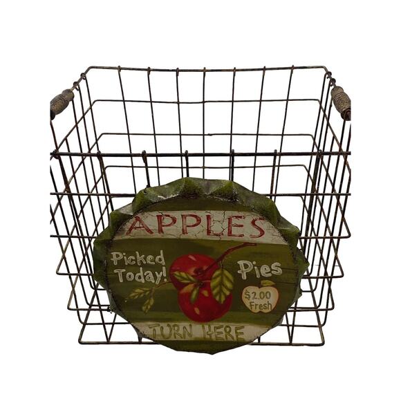 Vintage Metal Wire Locker Baskets Apple Pie Farmhouse Storage | Set of 2 - Picture 7 of 16